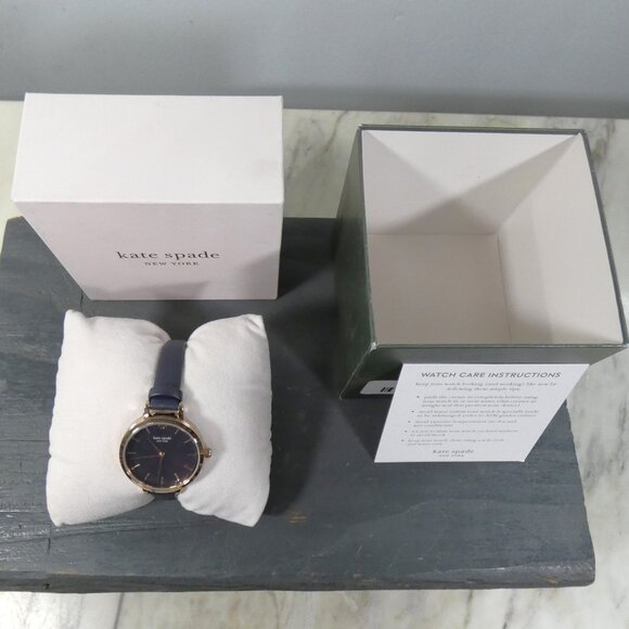 NiB Kate Spade New York Metro Slim Women's Watch,  Navy Blue Leather Strap $198 - Picture 12 of 15
